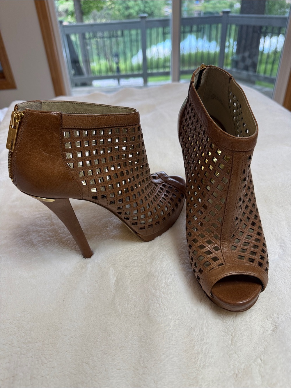 Michael Kors Graham caged cut out Peep-Toe Stiletto Booties vintage 2014